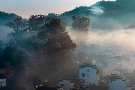 Wuyuan Stone town under the dawnのeditorial素材