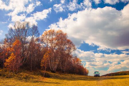 Prairie and car scenery のeditorial素材