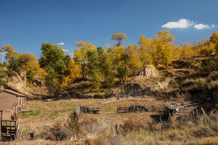 House and grass on the prairieの写真素材