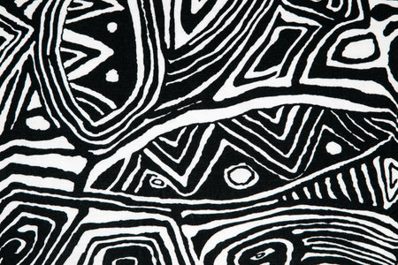 Black and white pattern fabric texture like children`s drawing seamless. Striped fabric texture. Fun and creative unplanned drawing structured tangles pattern.の写真素材