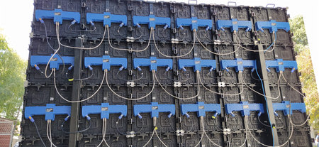 Sremska Mitrovica, Serbia September 1, 2020 Rear of digital panel for live video transmission from...