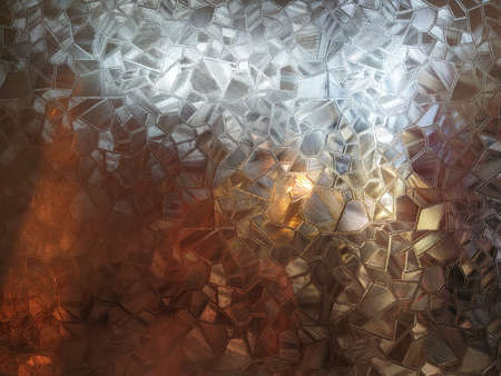 Corrugated glass with backlight. Beautiful light refraction in red, brown, yellow, orange and black colors. Abstract background for self-adhesive films. Ribbed glass surface.の写真素材