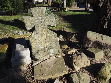 Headstone at a Catholic Christian cemetery.の写真素材
