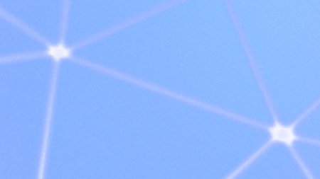 Blockchain network and internet. White lines and connected dots on a blue background. Chemical...