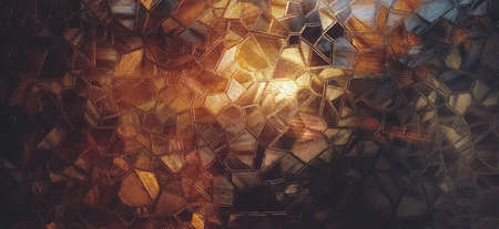 Corrugated glass with backlight. Beautiful light refraction in red, brown, yellow, orange and black colors. Abstract background for self-adhesive films. Ribbed glass surface.の写真素材