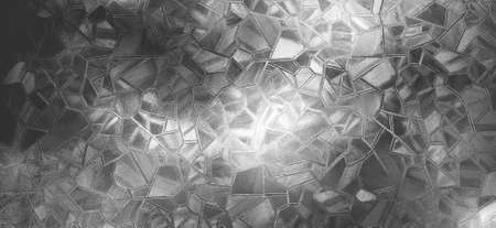 Embossed glass background. Corrugated glass monochrome. Refraction of light in a bumpy transparent surface under backlight. The play of white and gray highlights. Black areas. Abstract backgroundの写真素材