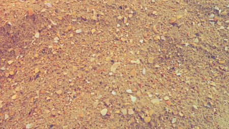 Sand with seashells background. Wet coarse quartz sand. Broken seashells. Beach after heavy rain. Silica. Crushed quartz sand, natural brown material after storm. Dents from drops in the sand. Anapaの写真素材