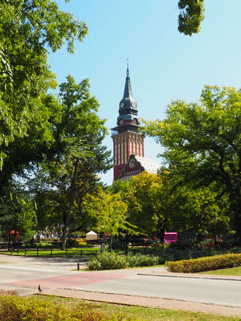 Subotica, Serbia, September 12, 2021 City Hall of Subotica szabadka in Hungarian Art Nouveau style, Vojvodina, the former territory of Austria-Hungary. People visit tourist attractions on a summer dayのeditorial素材