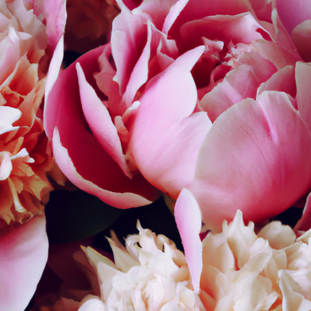 Beautiful pink peony flowers close up. Peony is a genus of herbaceous perennials and deciduous shrubs, tree-like peonies. Peony family Paeoniaceae, previously was assigned to Ranunculaceae familyの写真素材