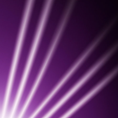 Ray light effects on black background for overlay design. Rays of light fall on empty space. Copy space. Purple lilac pink magenta beams.の写真素材