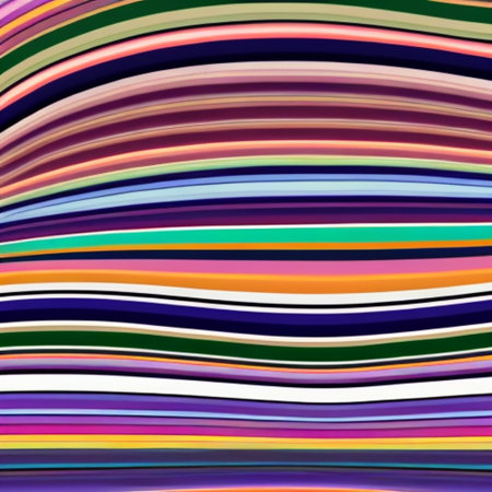 Motley pied stripes, waves, lines, curls and bumps. Abstract beautiful background. Soft voluminous wavy lines of different color. Ripple movement fluctuation. Colorful background. Generated by AI.の素材