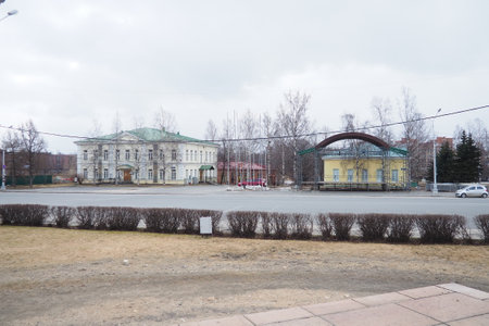 Petrozavodsk, Karelia, Russia, 4.19.24: Kizhi Museum, presentation and exhibition center, depository of Kizhi Museum and a point of attraction for all lovers of history and ethnography. Kirov Squareのeditorial素材