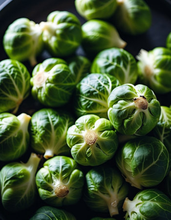 Brussels sprout is Gemmifera cultivar group of cabbage Brassica oleracea, grown for edible buds. Brussels sprouts are cultivar cruciferous group. Family Brassicaceae old name Cruciferae. Generated AIの素材