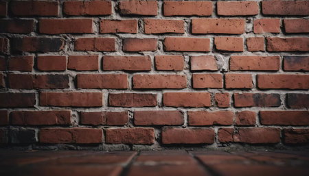 A rugged brick wall displays various shades of red and brown, highlighting its textured surface. The weathered bricks create a warm and inviting atmosphere in any room. Generative AI.の素材