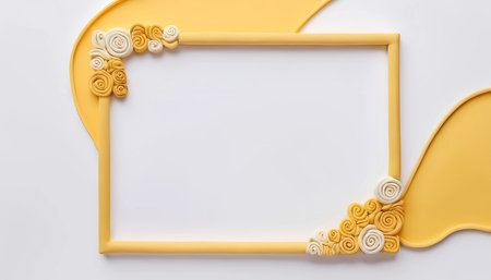 A visually appealing rectangular frame featuring a white center surrounded by golden yellow decorative elements. Perfect for showcasing artwork or photography.の素材