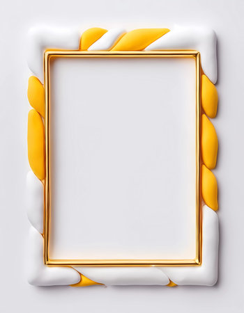 Stylish rectangular frame designed with white and golden yellow elements provides a vibrant touch, perfect for showcasing various artworks or memories in any setting.の素材