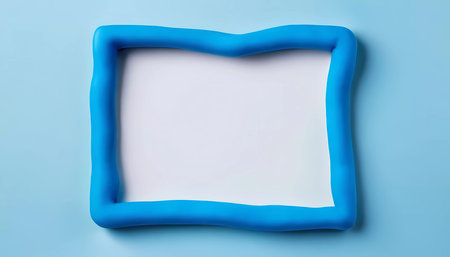 A vibrant blue abstract background showcases a playful frame made of modeling compound, leaving an empty space for custom designs. Ideal for artistic projects.の素材