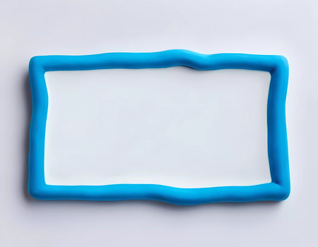 Vibrant blue play doh outlines a rectangular shape on a white abstract background, creating an empty area perfect for artistic expressions and designs.の素材