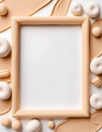 This setup features a rectangular frame crafted from play dough, surrounded by various shapes and colors of dough, inviting creative art projects in a neutral setting.の素材