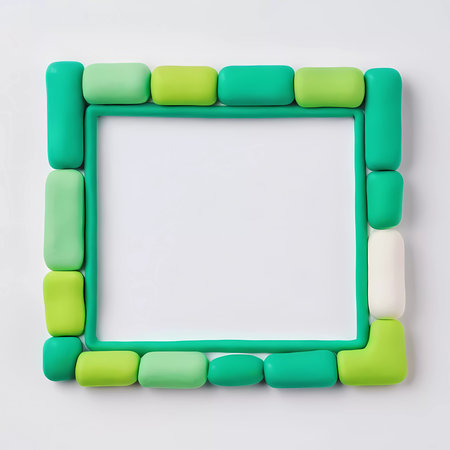 Rectangular frame outlined in green and white elements stands against a minimalist background, inviting creative uses and artistic expressions for decoration or presentation.の素材