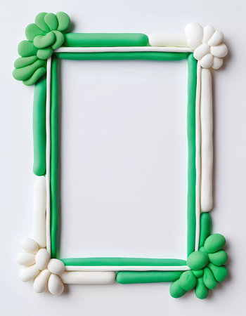 This empty rectangular frame showcases an abstract design in white and green, ideal for creative projects, invitations, or displaying artwork.の素材