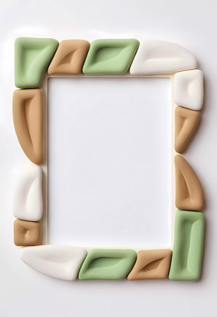 This rectangular frame features an abstract design with khaki and white colors, providing an empty space ideal for artistic expressions and creative ideas.の素材