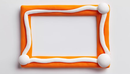 Rectangular frame features a vibrant orange background and white accents, providing a dynamic and open space. Ideal for showcasing art or messages with flair.の素材