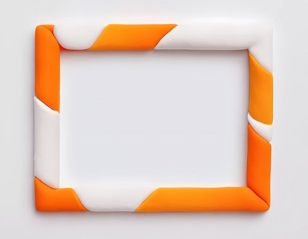 Bright orange and white rectangular frame sits empty, inviting creativity and personalization. Perfect for showcasing art, photos, or meaningful quotes in any room.の素材
