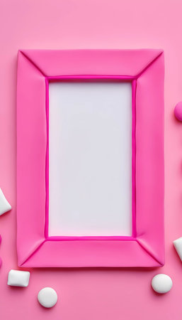 A playful scene features a rectangular pink frame in the center, surrounded by soft play dough shapes.の素材