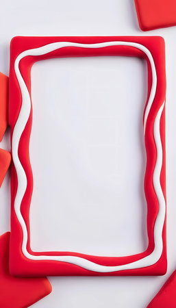Bright abstract frame crafted with red and white play doh sits on a clean white surface. The empty center invites artistic creations or messages, showcasing vibrant, playful design.の素材