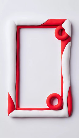 A vibrant frame crafted from red and white play dough features empty space in the center, inviting creativity and artistic imagination for various projects.の素材