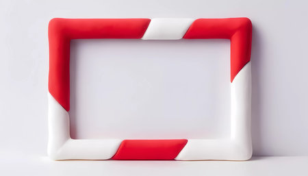 A vibrant red and white abstract frame crafted from play doh is set against a clean background, creating a unique space for artistic expressions or displays.の素材
