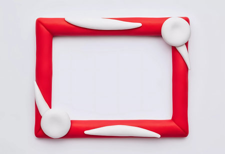 Colorful play dough frame crafted with red and white elements offers a captivating empty space for personalization, ideal for creative projects or displays.の素材