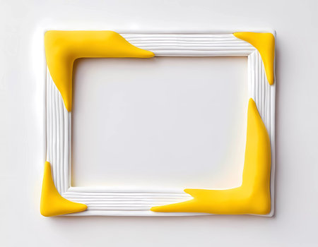 Rectangular frame in white and yellow creates an abstract background with empty space. Ideal for showcasing artwork or design. Provides a minimalist yet vibrant aesthetic.の素材