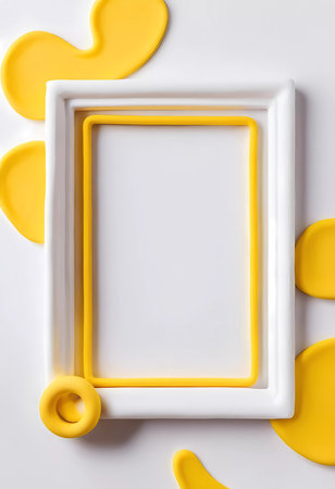 Bright white and yellow frame creates a playful abstract background with empty space in the center, inviting creativity while adding a modern touch to design projects.の素材