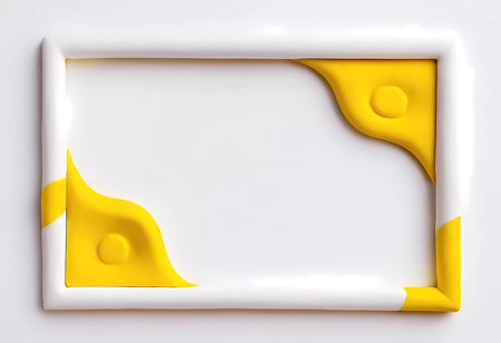 This unique rectangular frame showcases a blend of white and yellow colors, offering an empty space ideal for showcasing artwork, messages, or designs creatively.の素材