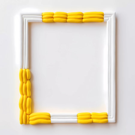 A minimalist design features a rectangular frame composed of white and yellow elements, creating an inviting atmosphere for creative projects or presentations.の素材