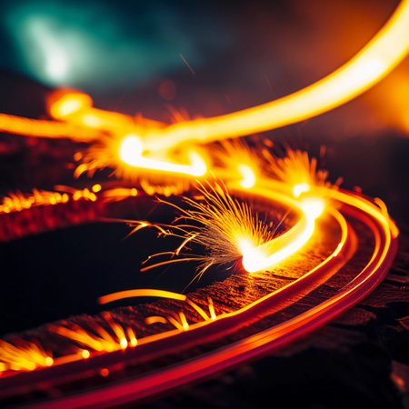 Radiating energy dances across the canvas of space, as fire flashes create a mesmerizing spectacle that captivates the viewer.の素材