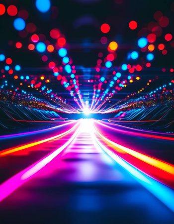 Bright lines and waves intertwine in an abstract display of luminescent colors, radiating energy and creativity, inviting viewers to explore a world beyond the ordinary.の素材