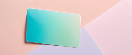 A vibrant gradient card is placed on a softly colored backdrop composed of triangular shapes in shades of pink, blue, and purple, creating a serene atmosphere.の素材