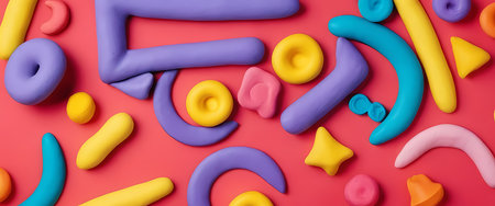 A lively assortment of colorful clay shapes lies on a bright background, inspiring imaginative play and artistic creation in a cheerful atmosphere.の素材