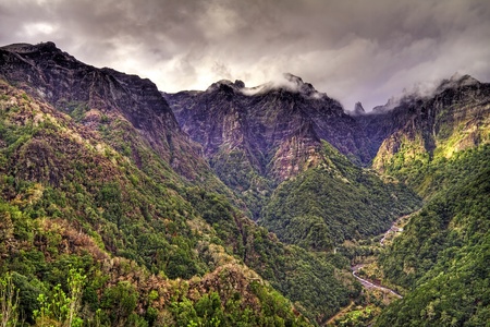 Mist over the mountains on Madeira.の写真素材