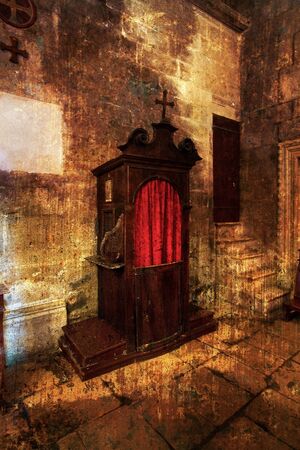 Ancient wooden confessional.の写真素材
