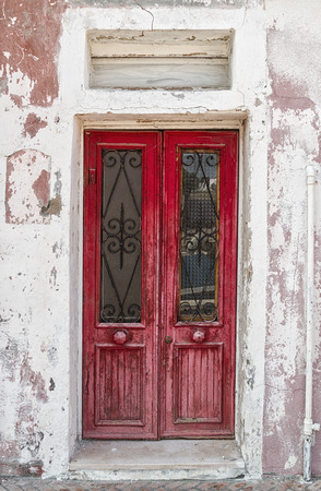 Old red wooden front door の写真素材