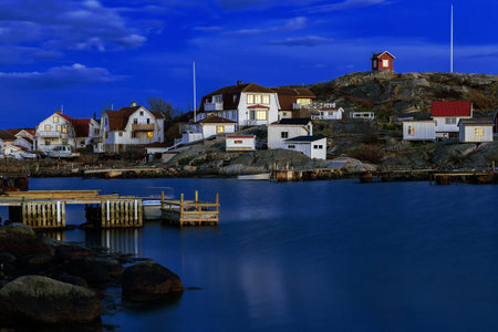 Idyllic fishing village on the Swedish west-coast at night.