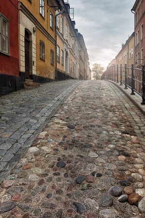 Old Stockholm street in morning light.の写真素材