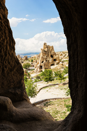 Landscape with rock formations in Cappadocia, Turkey.の写真素材