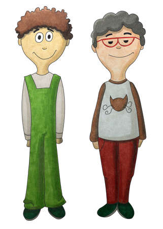 Two boys on white backgroundの写真素材