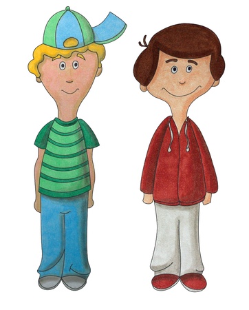 Two boys on white backgroundの写真素材