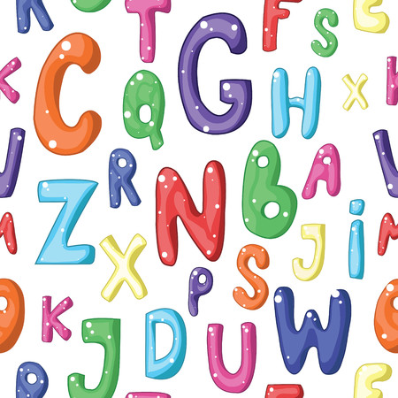 Seamless pattern with cartoon letters on white backgroundの写真素材